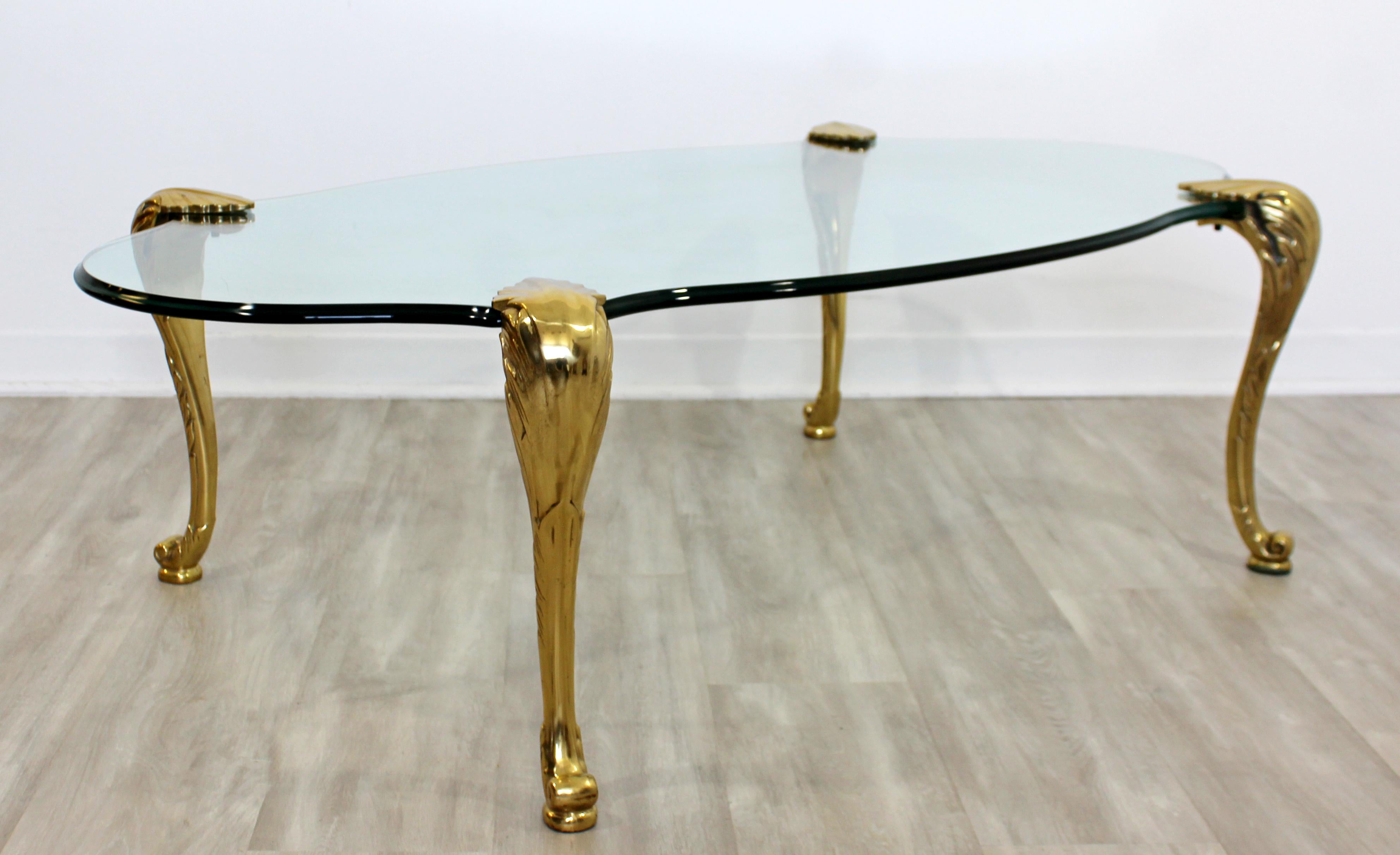 Mid-Century Modern P.E. Guerin Attr. Brass and Glass Sculpted Coffee Table 1950s In Good Condition In Keego Harbor, MI