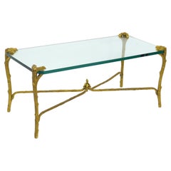 P.E. Moderno de Mitad de Siglo Mesa baja Guerin Faux Bois Bronce Dorado