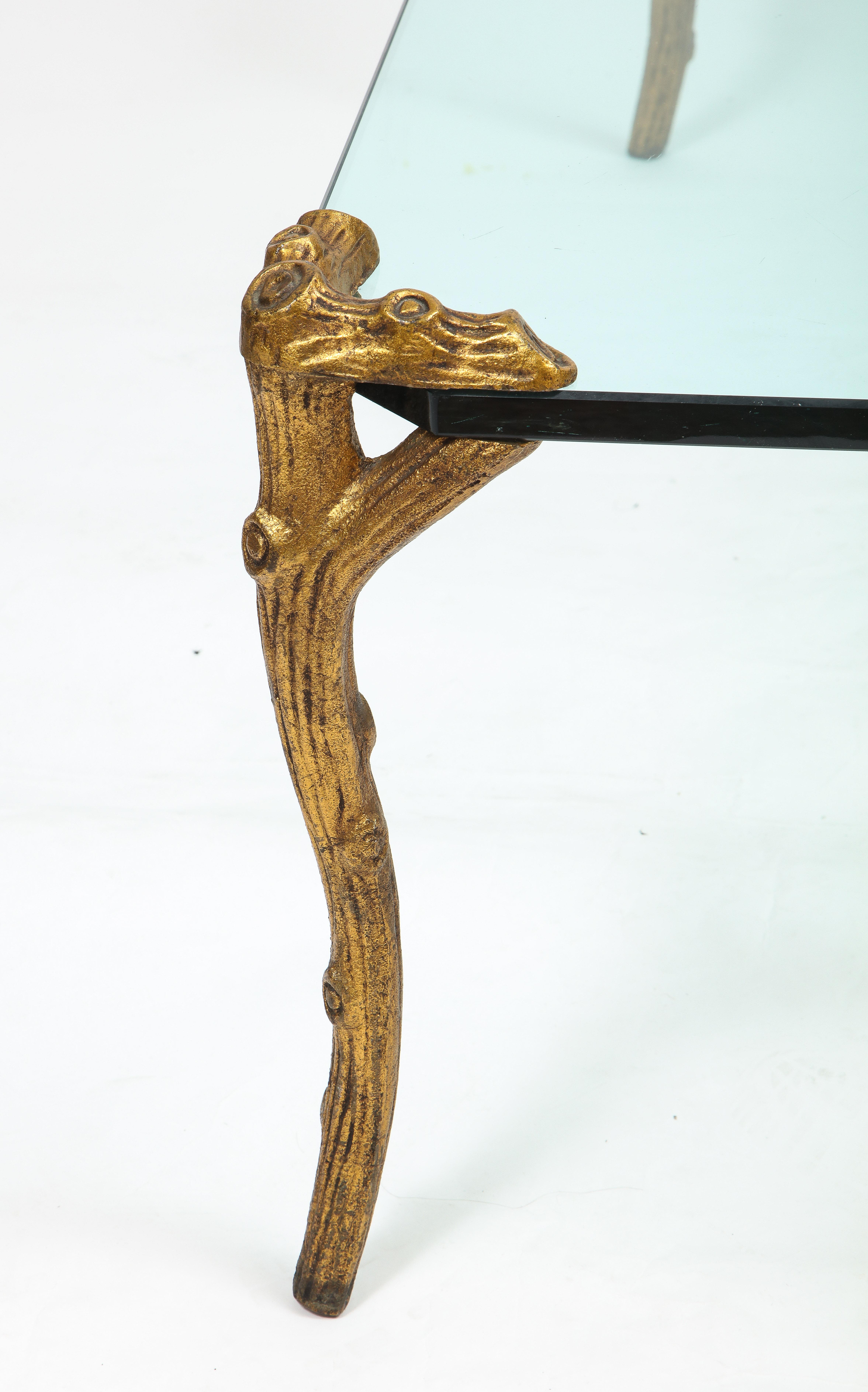 Moderne der Mitte des Jahrhunderts P.E. Guerin Faux Bois Tisch aus vergoldeter Bronze mit Stretcher im Angebot 4