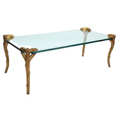 Mid-Century Modern P.E. Guerin Faux Bois Gilt Bronze Table w/ Stretcher