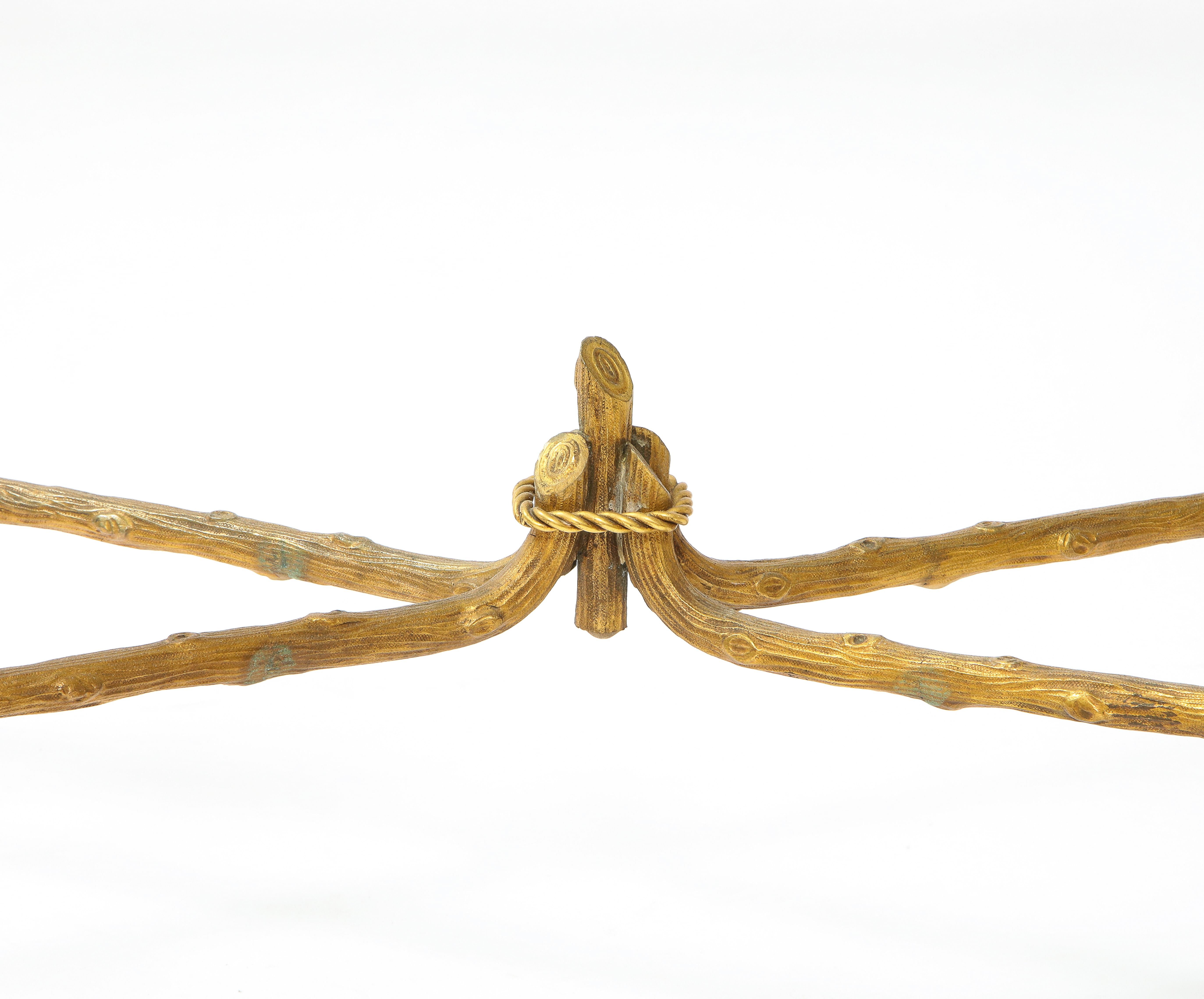 Mid-Century Modern P.E. Guerin Faux Bois Gilt Bronze Table w/ Stretcher, Signed 6
