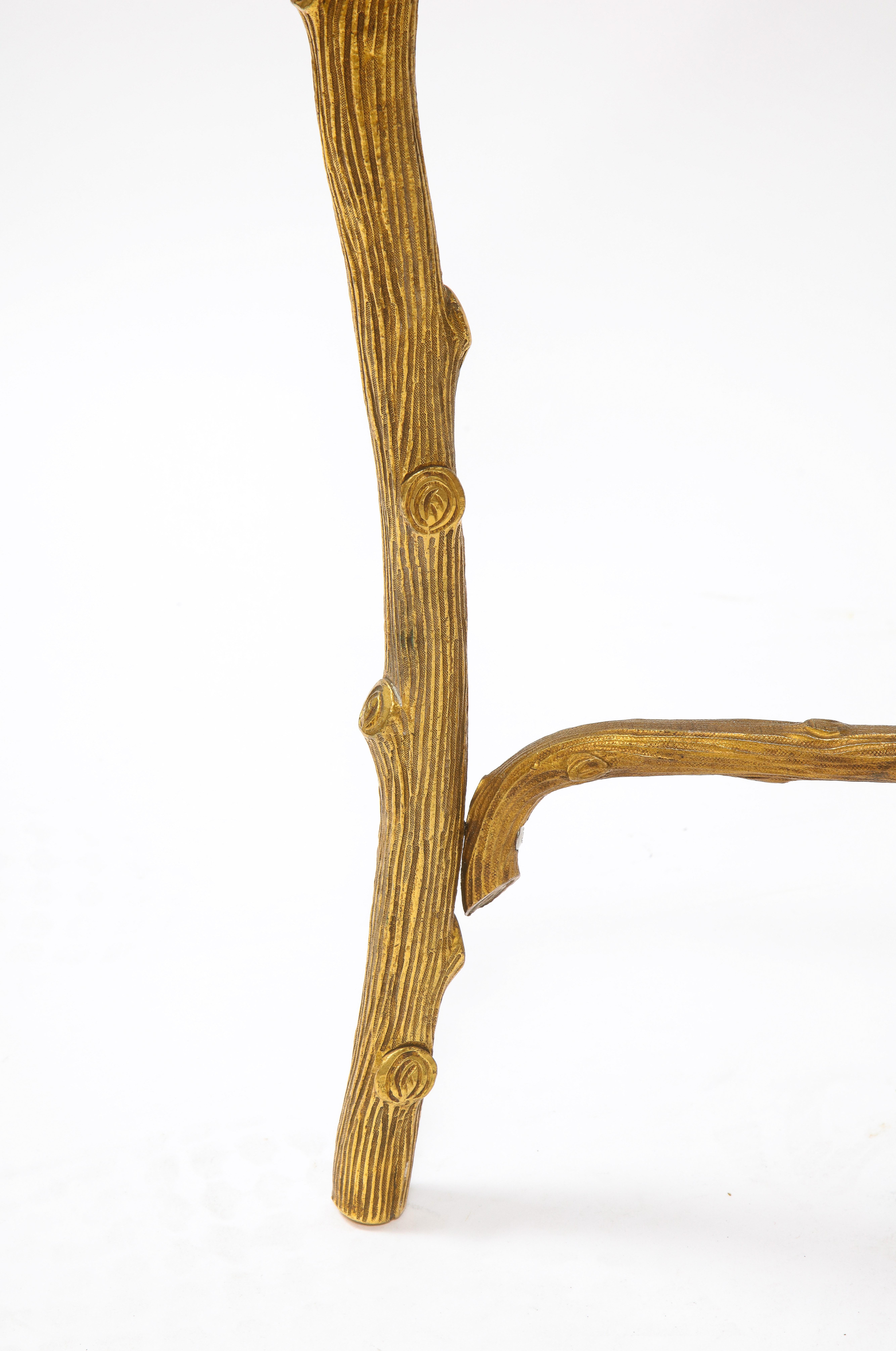 Mid-Century Modern P.E. Guerin Faux Bois Gilt Bronze Table w/ Stretcher, Signed 9