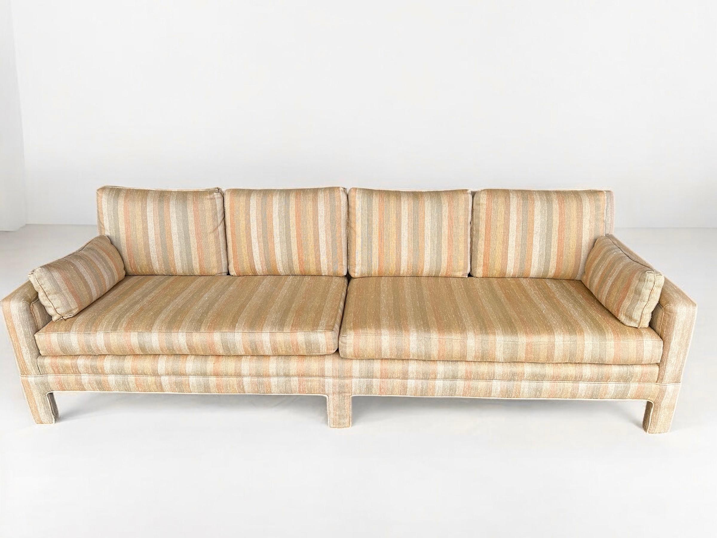 American Mid Century Modern Peach Striped Parsons Sofa