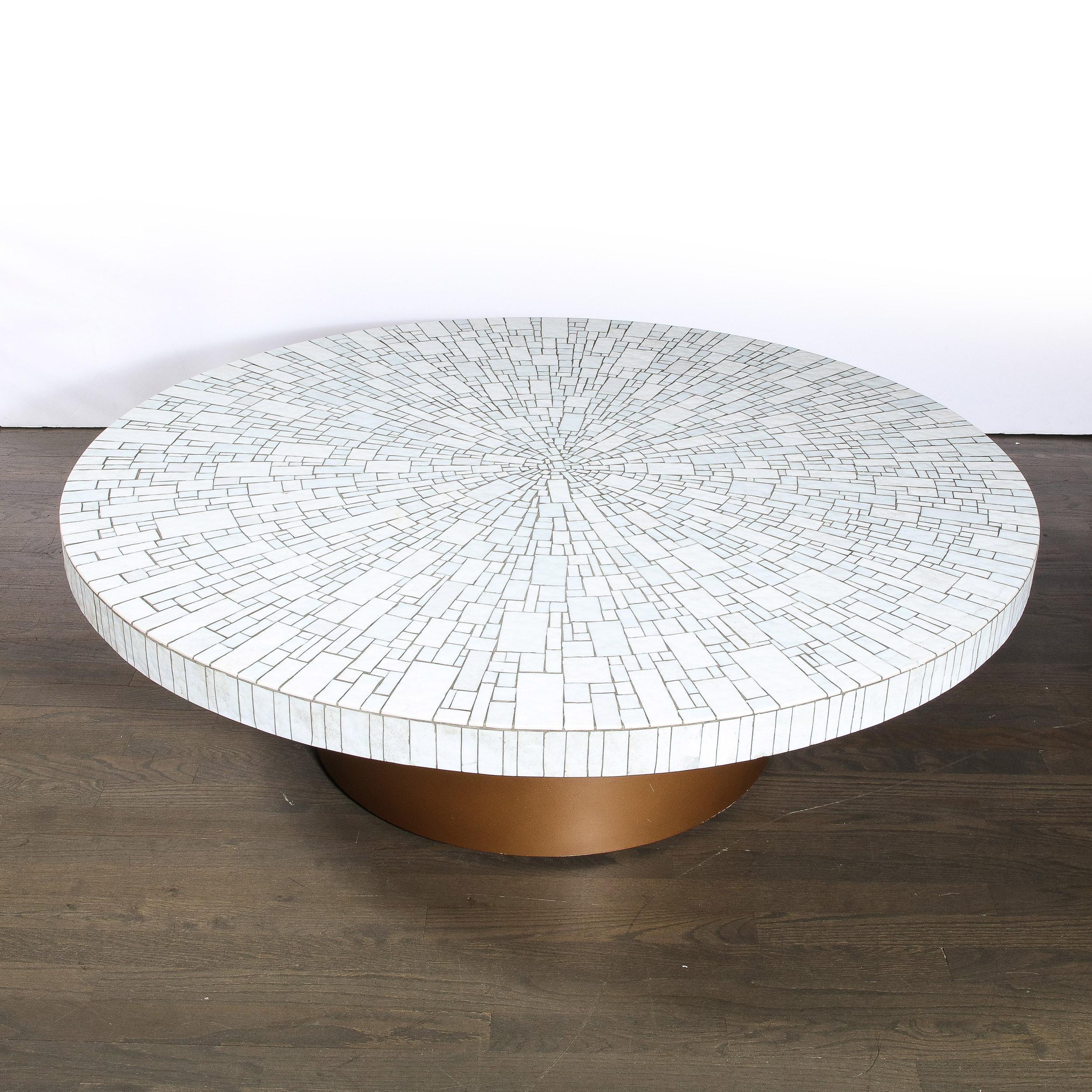 Mid-Century Modern Pearl White Tile Mosaic & Antique Gilt Base Cocktail Table For Sale 6