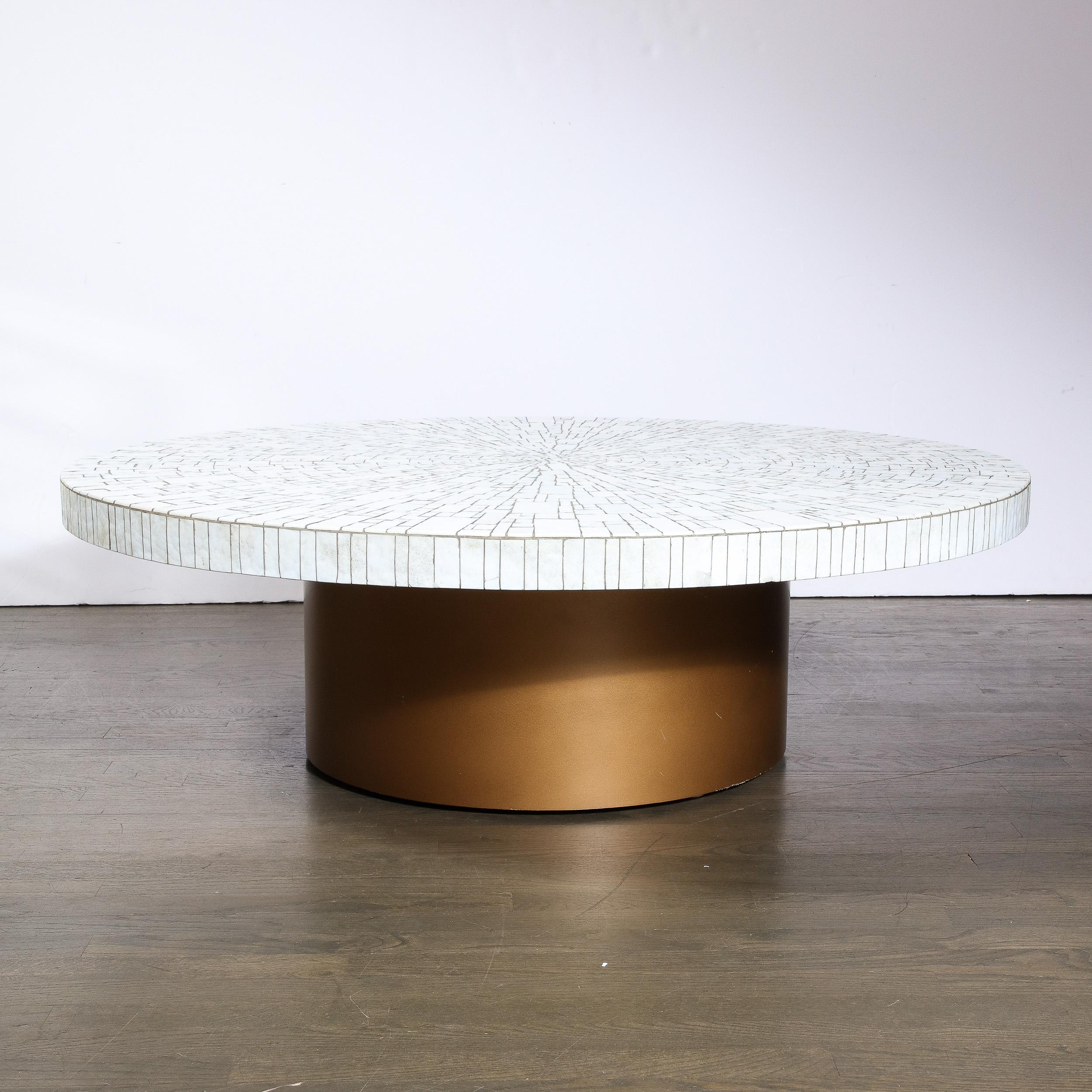 Mid-Century Modern Pearl White Tile Mosaic & Antique Gilt Base Cocktail Table For Sale 10