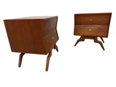 Mid-Century Modern Pearsall Style Walnut Nightstands - Set of 2 - Refinished!