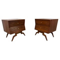 Mid-Century Modern Pearsall Style Walnut Nightstands - Set of 2 - Refinished!