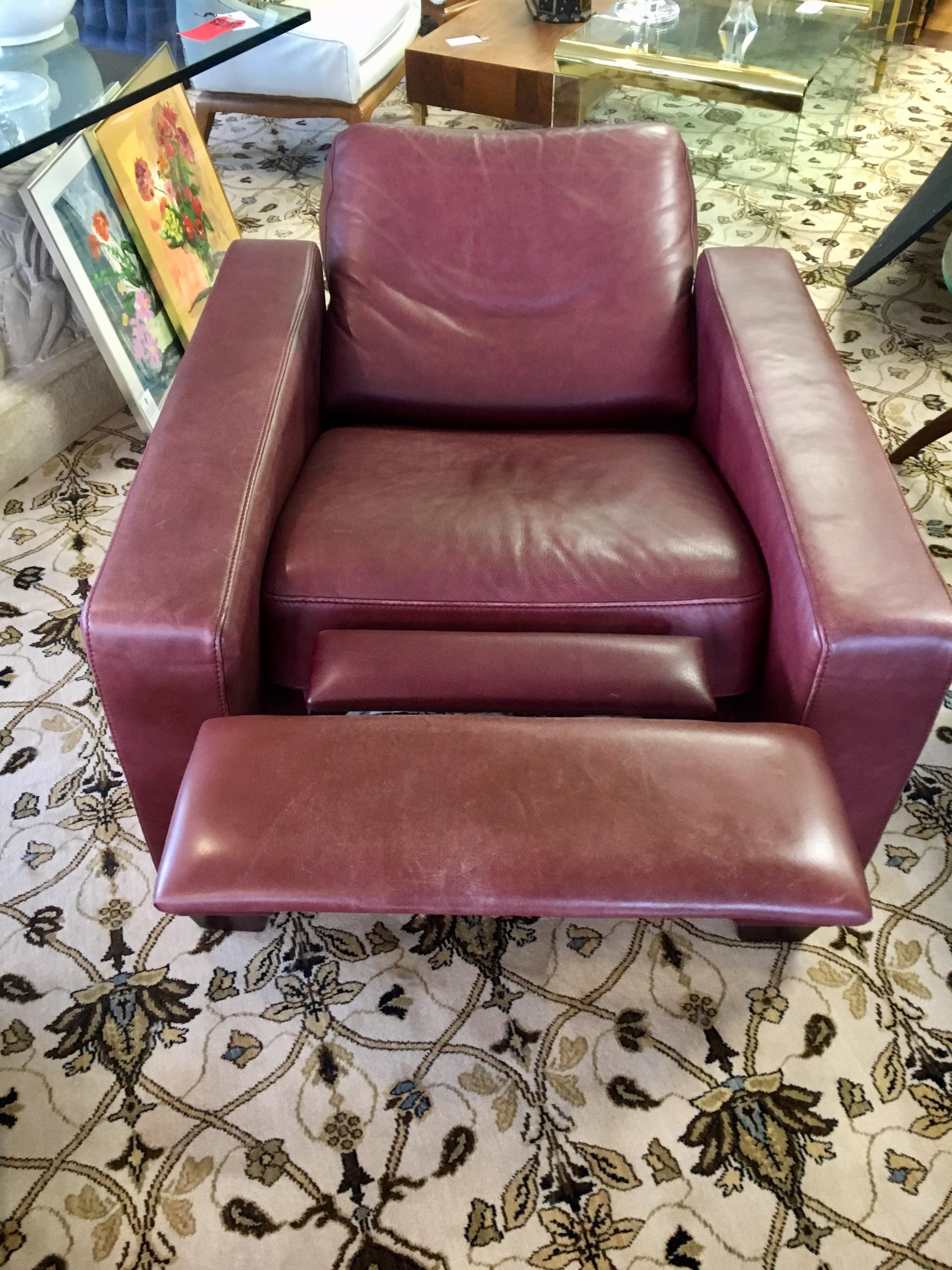 Mid-Century Modern Pebbled Leather Reclining Lounge Cigar Chair 2