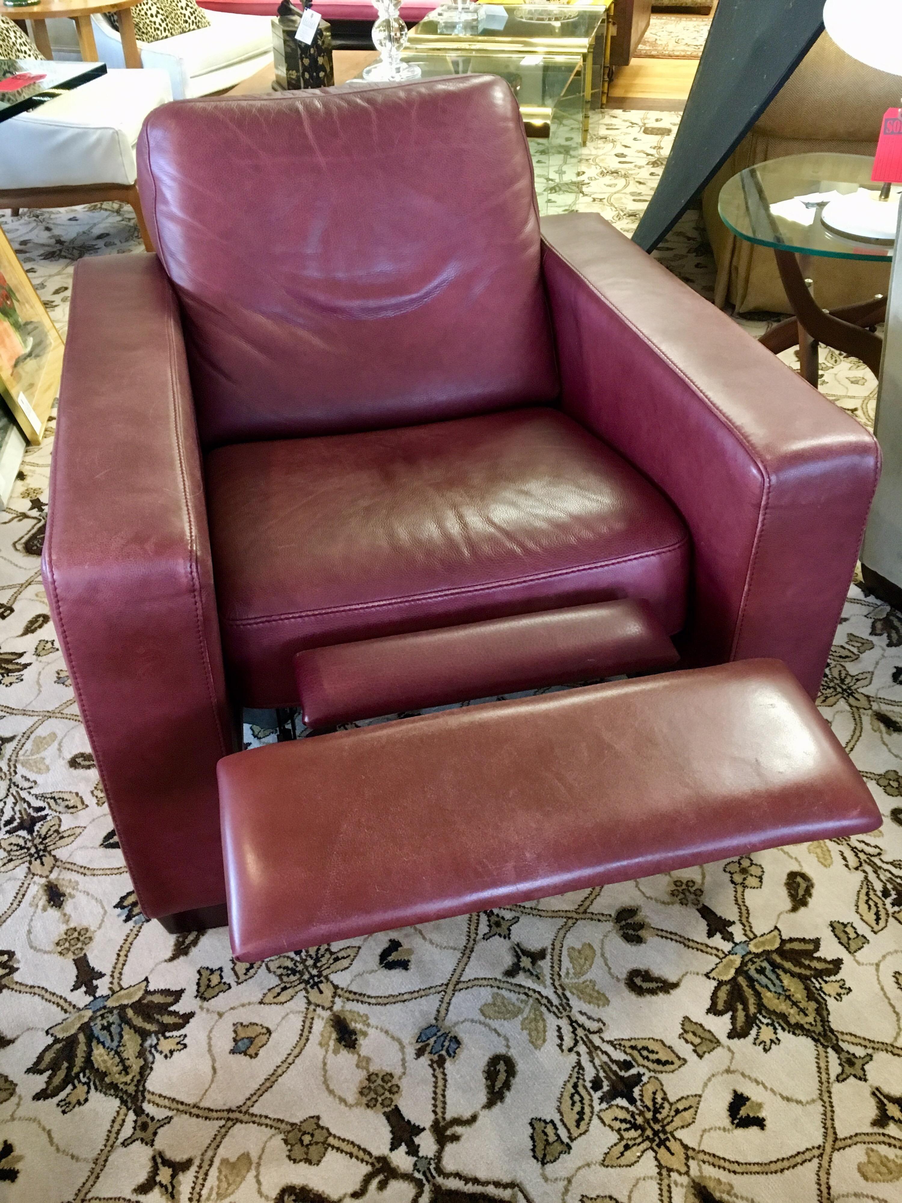 Mid-Century Modern Pebbled Leather Reclining Lounge Cigar Chair 4