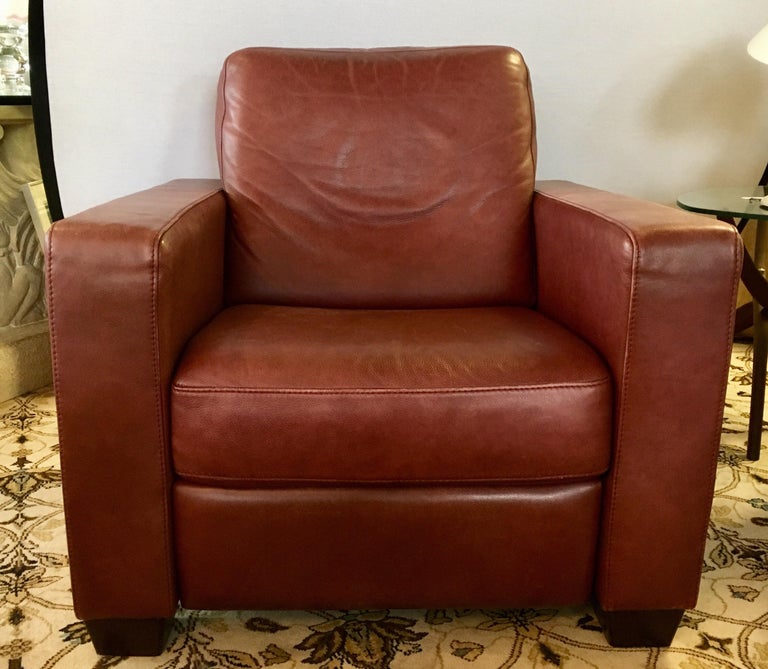 Mid Century Modern Pebbled Leather Reclining Lounge Cigar