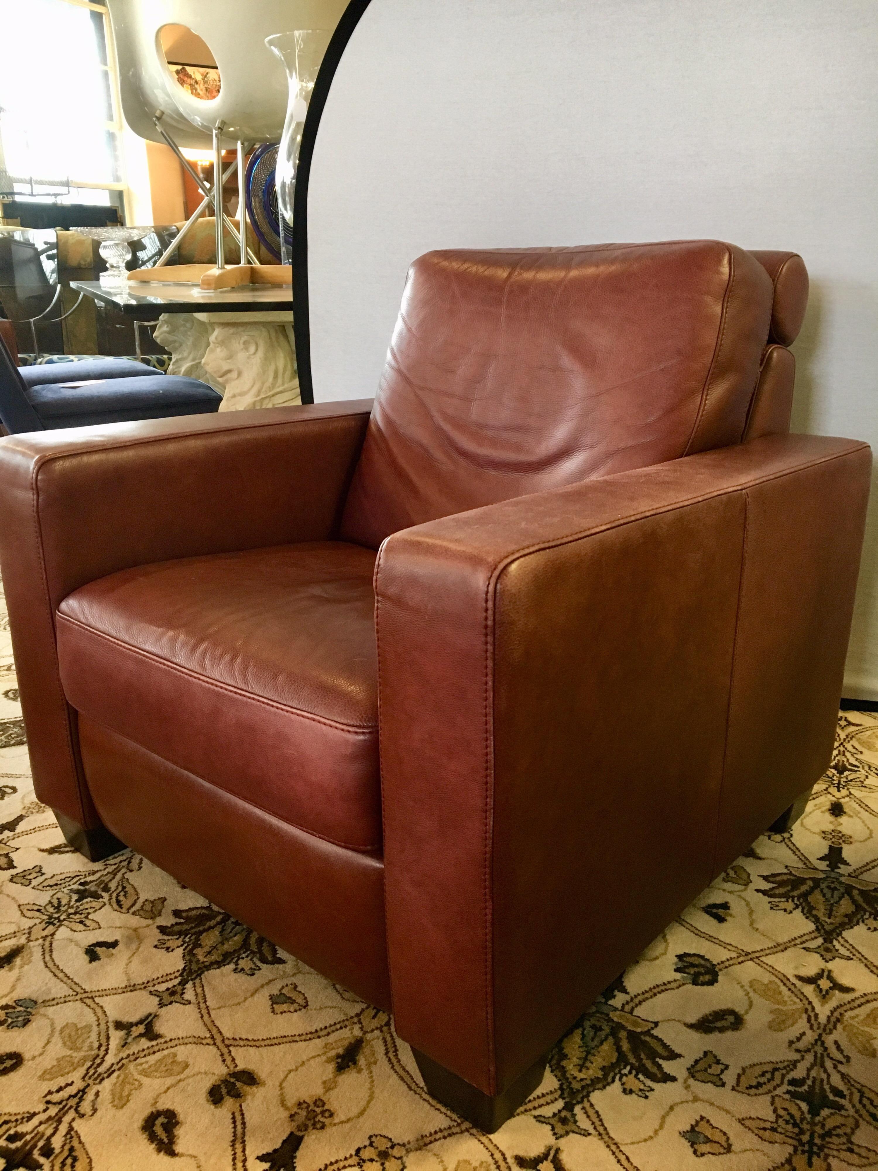 American Mid-Century Modern Pebbled Leather Reclining Lounge Cigar Chair