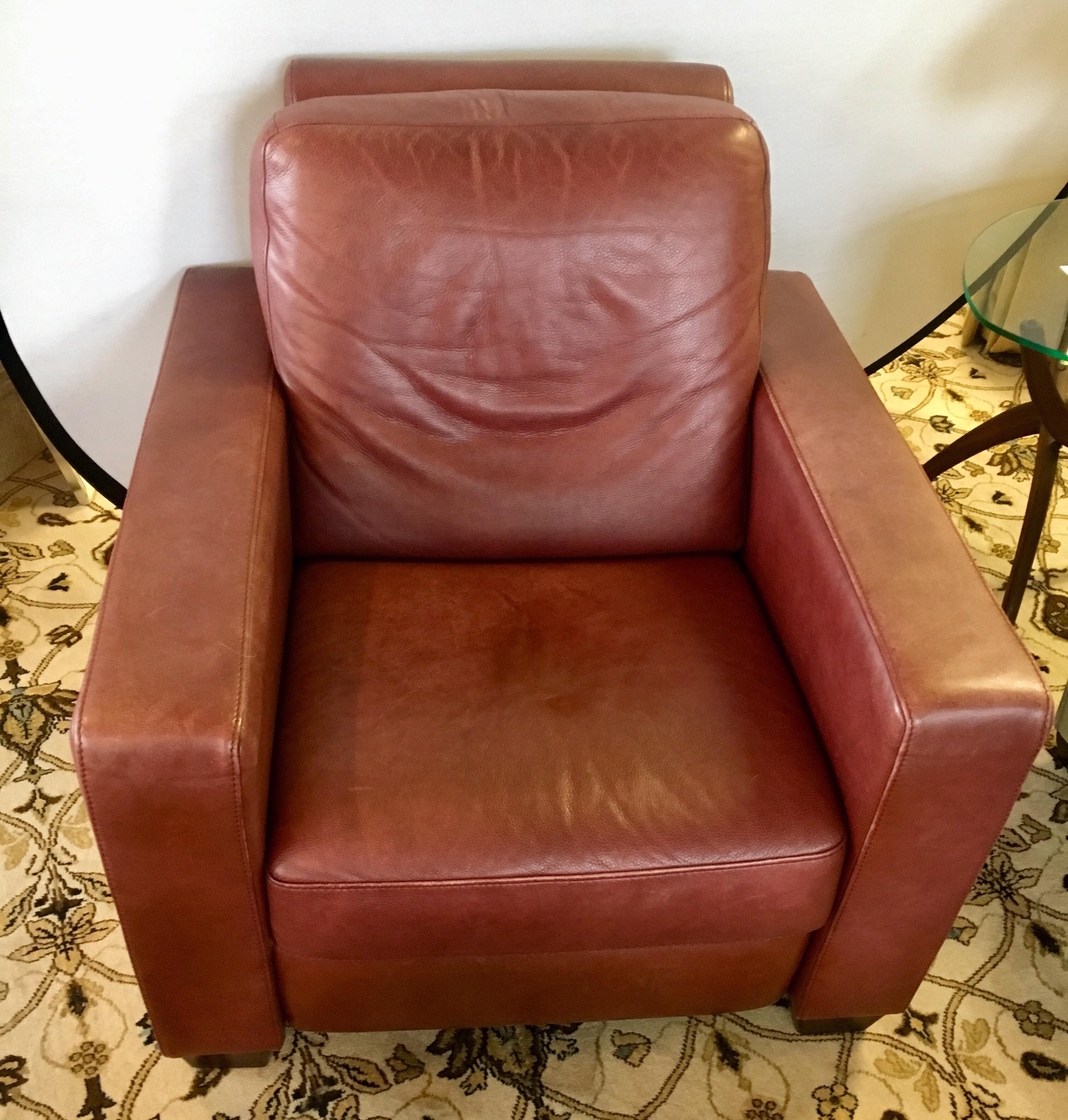 Late 20th Century Mid-Century Modern Pebbled Leather Reclining Lounge Cigar Chair