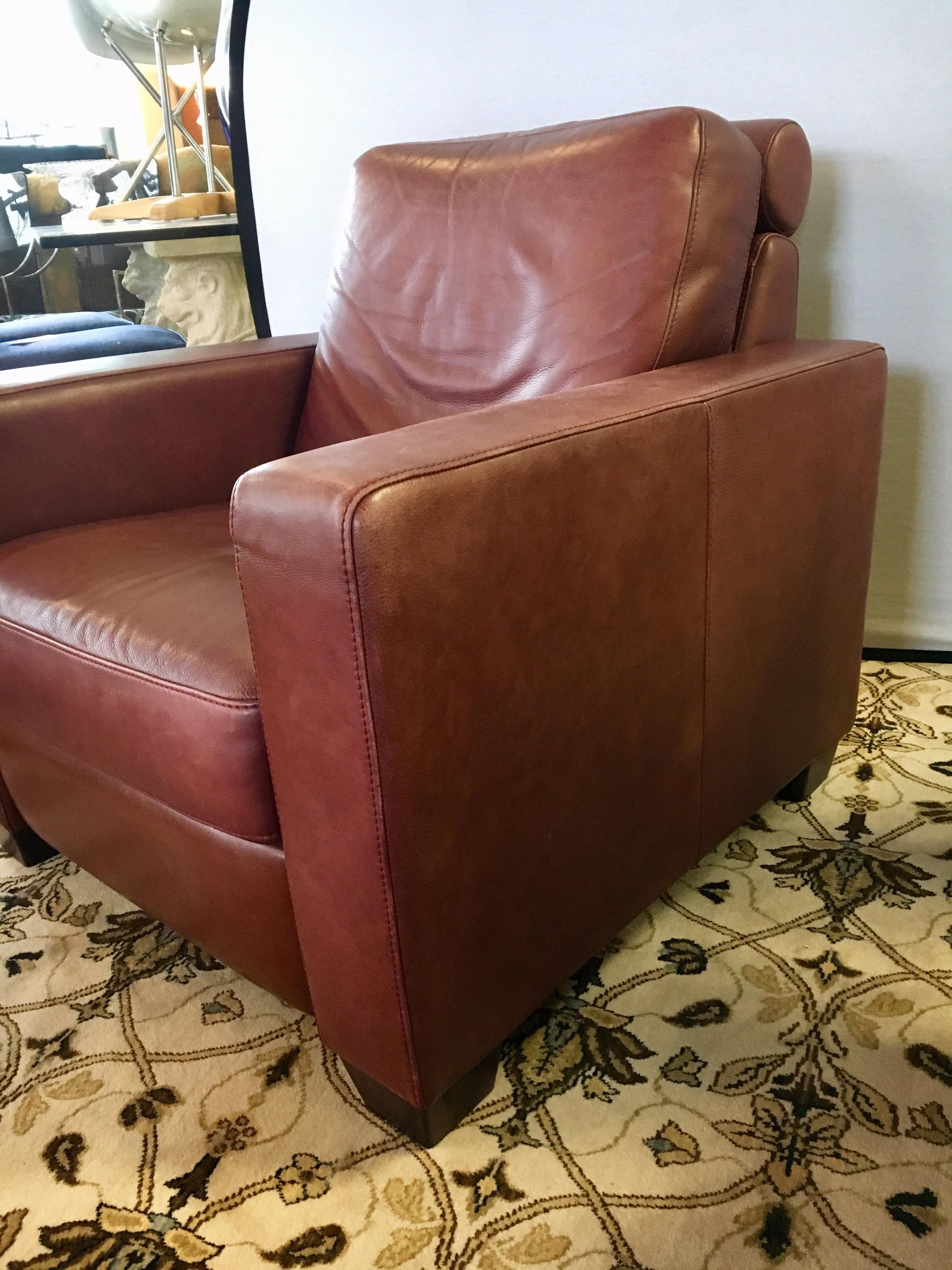 Mid-Century Modern Pebbled Leather Reclining Lounge Cigar Chair 1