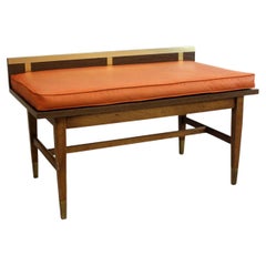 Mid-Century Modern Pecan Wood Bench with Brass Accents, 1960s