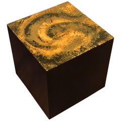 Mid-Century Modern Pedestal Cube Table Psychedelic Resin Top