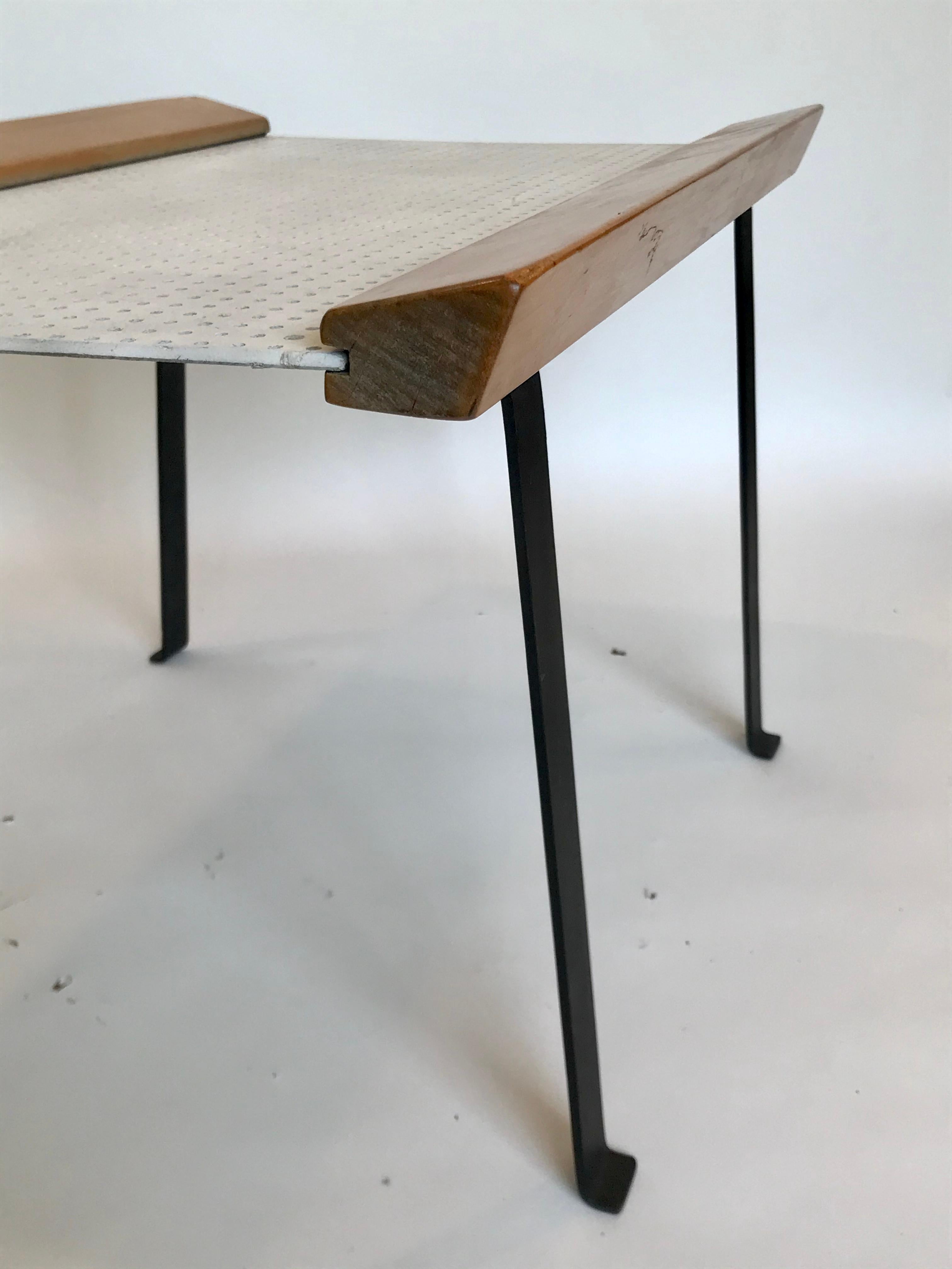 Mid-Century Modern Vintage Modern Pegboard + Iron Occasional Table 