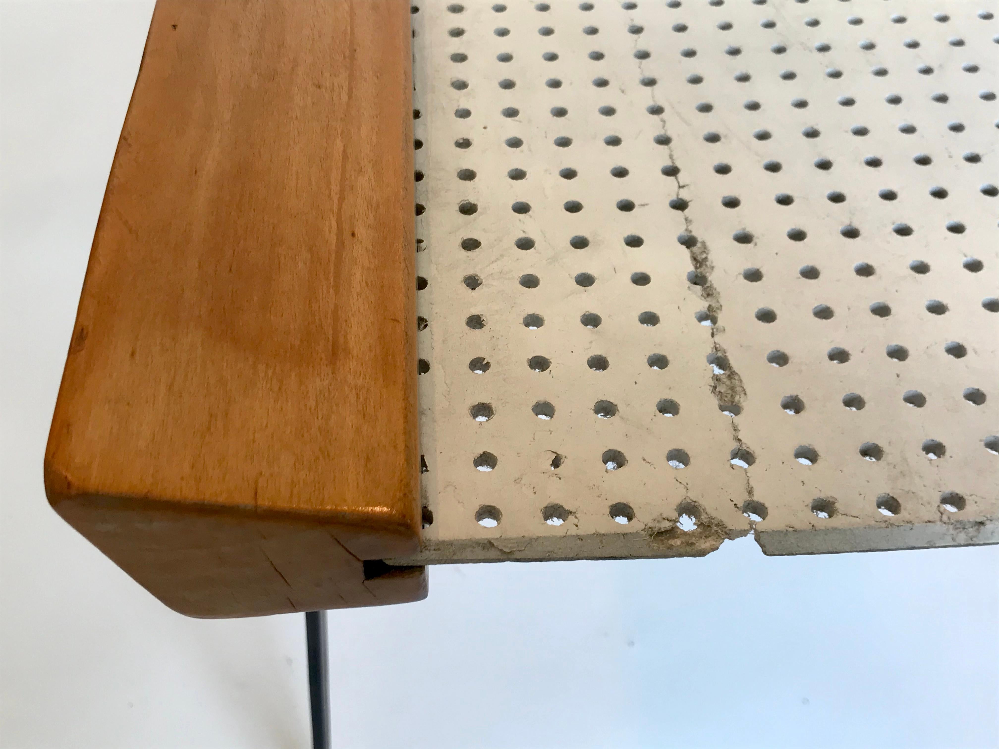 20th Century Vintage Modern Pegboard + Iron Occasional Table 