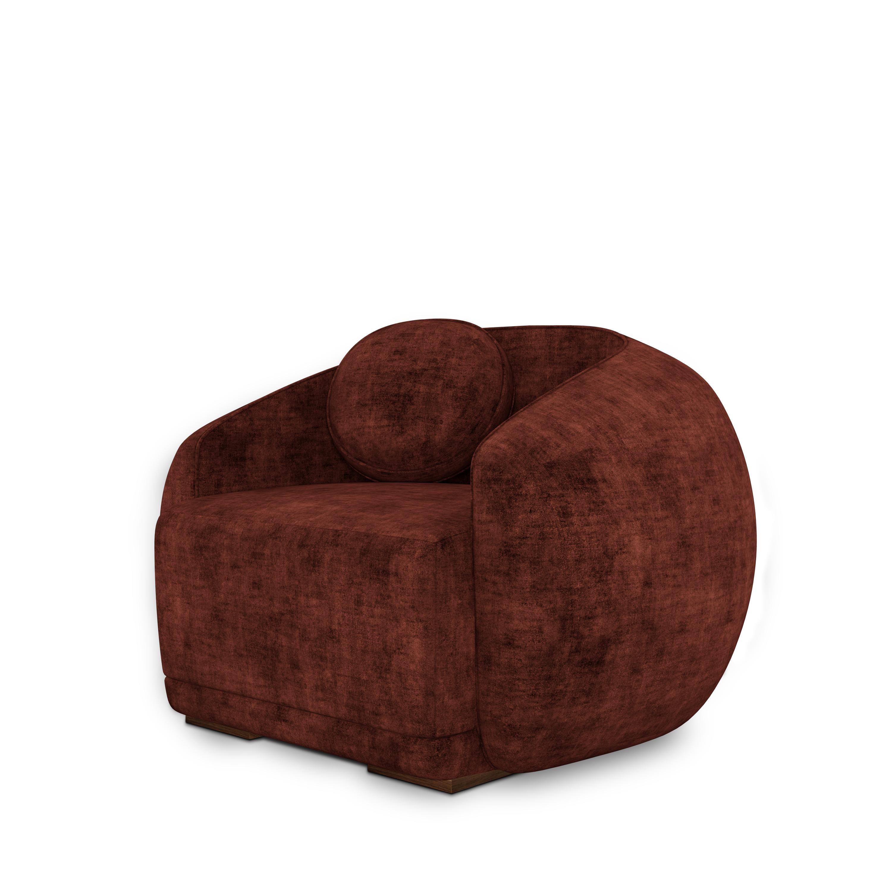 Mid-Century Modern Peggy Armchair Cotton Velvet Walnut Wood In New Condition For Sale In RIO TINTO, PT