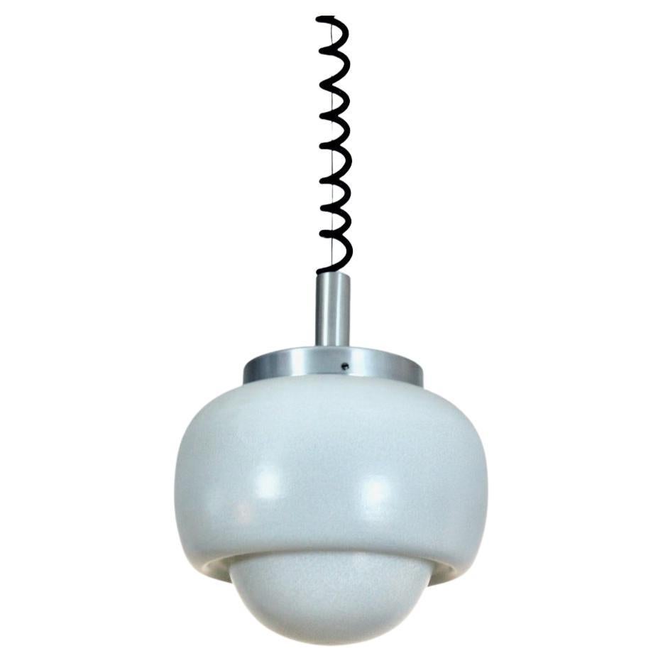 Mid Century Modern Peill & Putzler Aluminum and Opal Glass Bubble Pendant