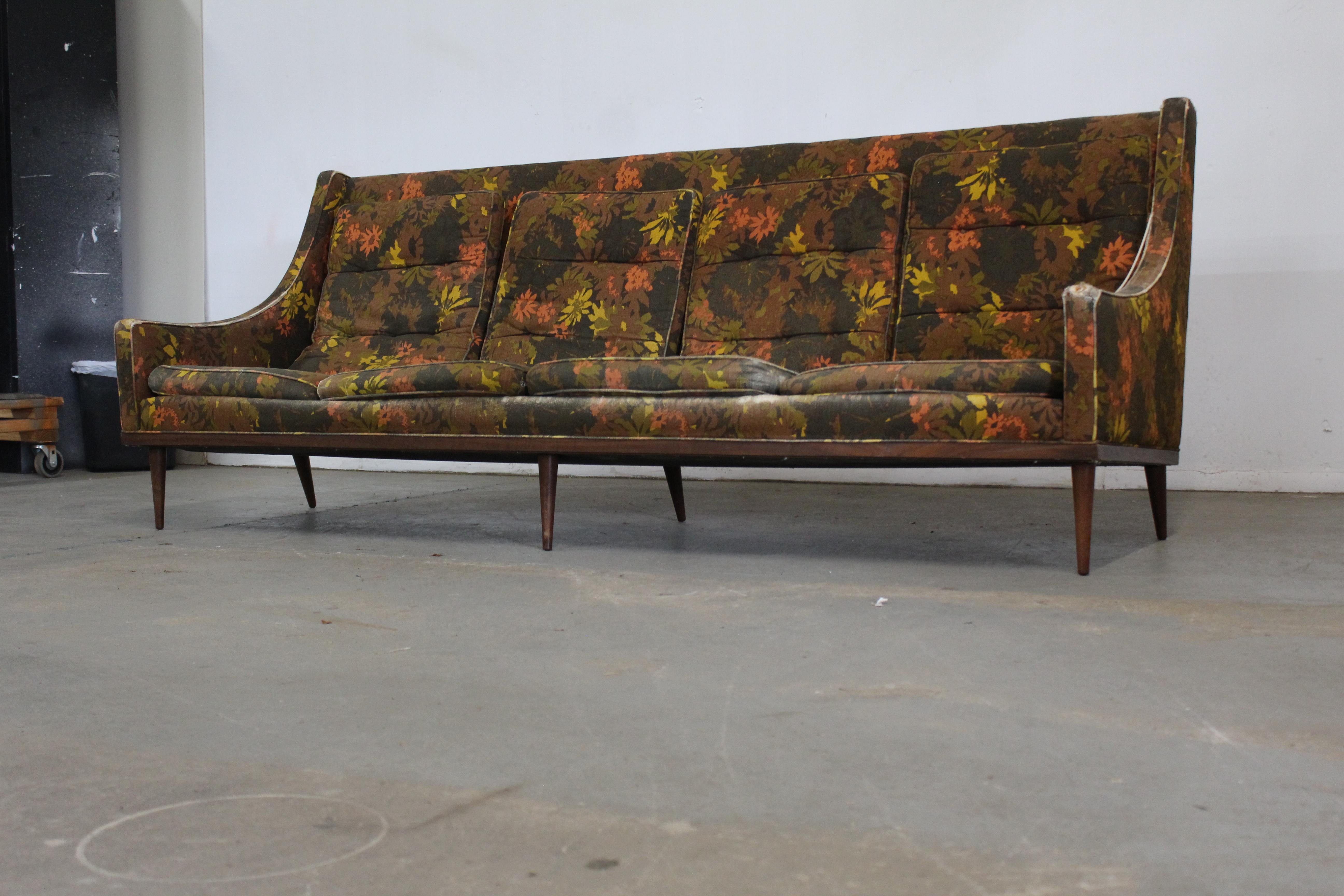 Mid-Century Modern Pencil Leg 4 Cushion Sofa For Sale 6