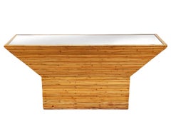 Mid Century Modern Pencil Reed Bamboo Console Table or Sofa Table with Mirror