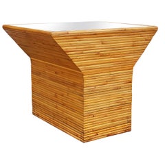 Mid-Century Modern Pencil Reed Bamboo Side Table or End Table with Mirror