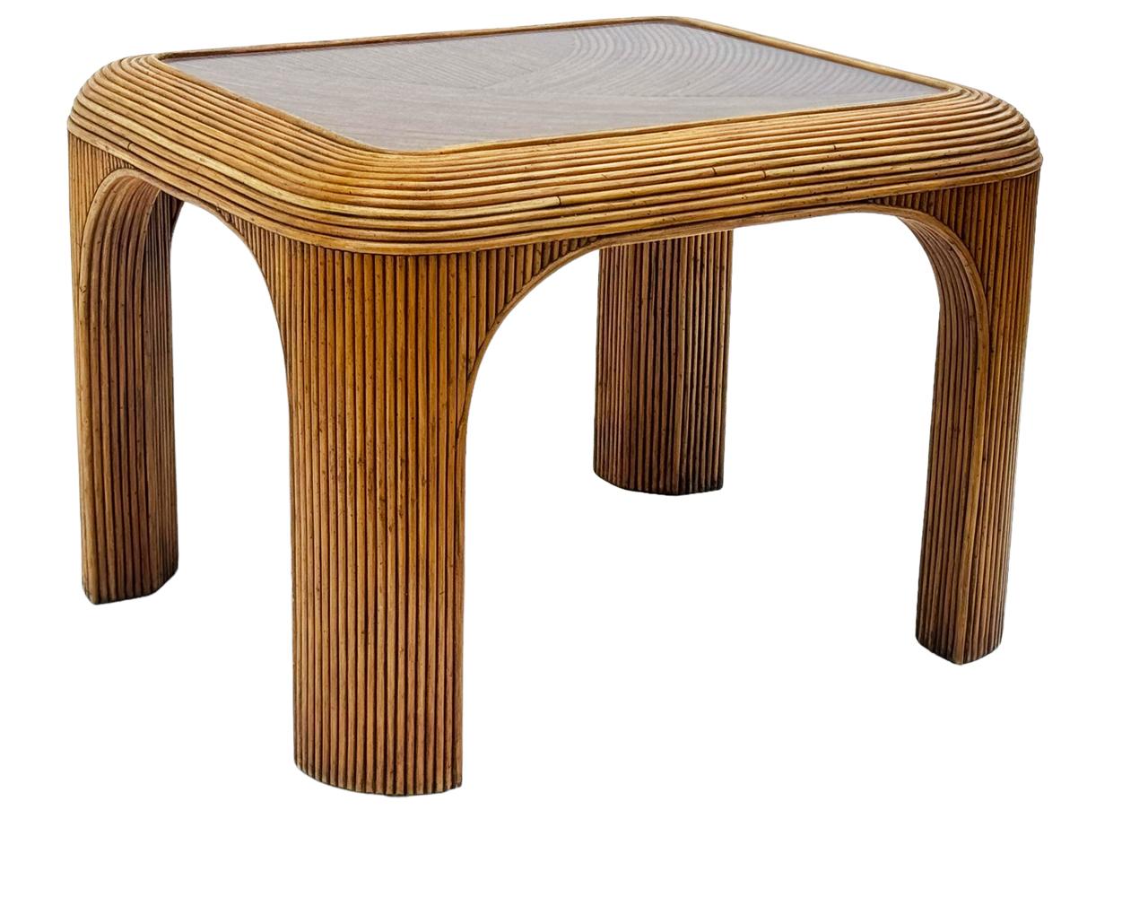 Mid-Century Modern Pencil Reed Bamboo Side Tables or End Tables with Glass Tops 5