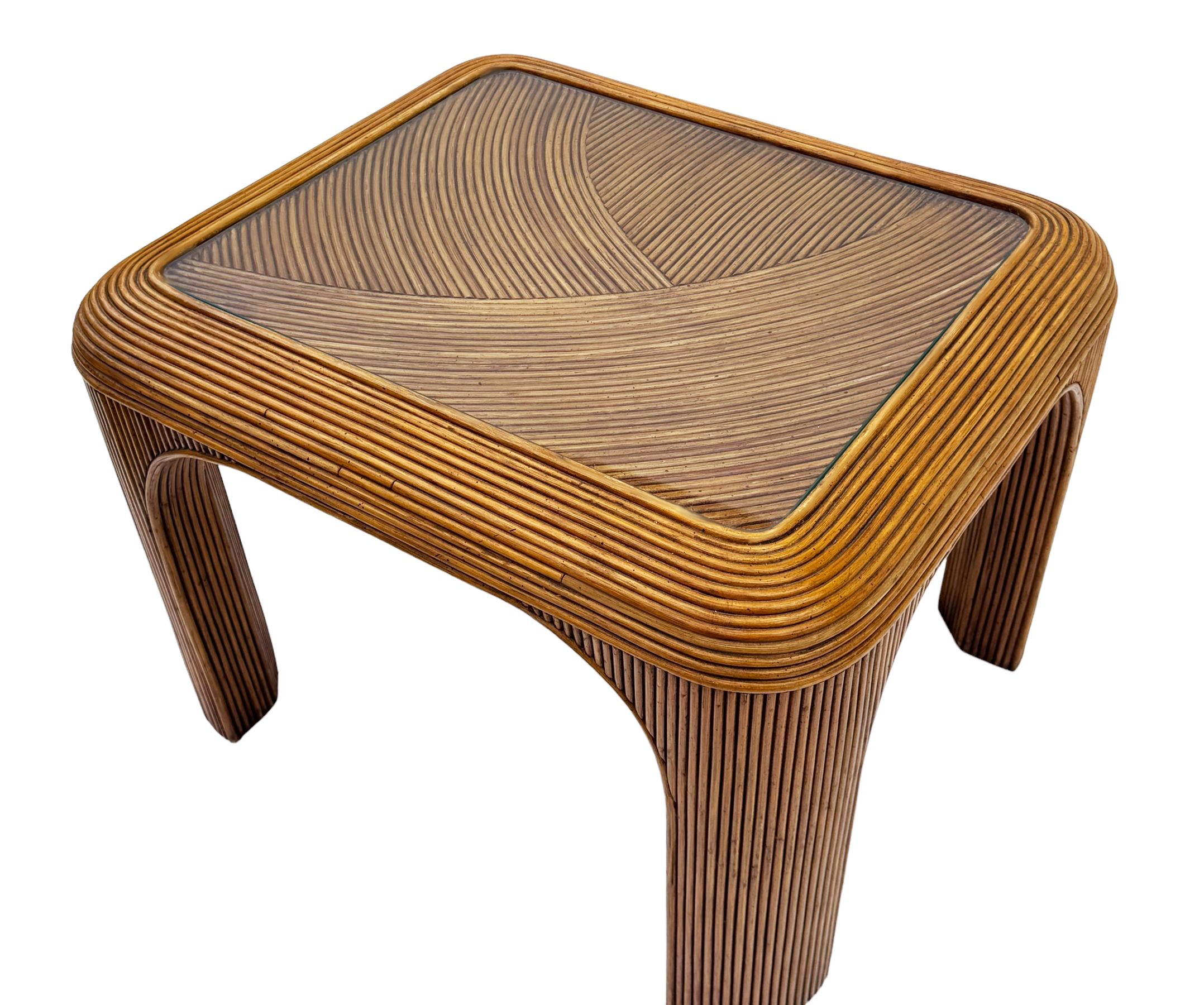 Mid-Century Modern Pencil Reed Bamboo Side Tables or End Tables with Glass Tops 1