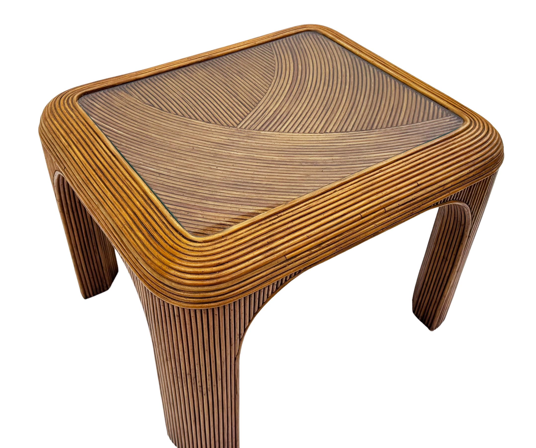 Mid-Century Modern Pencil Reed Bamboo Side Tables or End Tables with Glass Tops 3