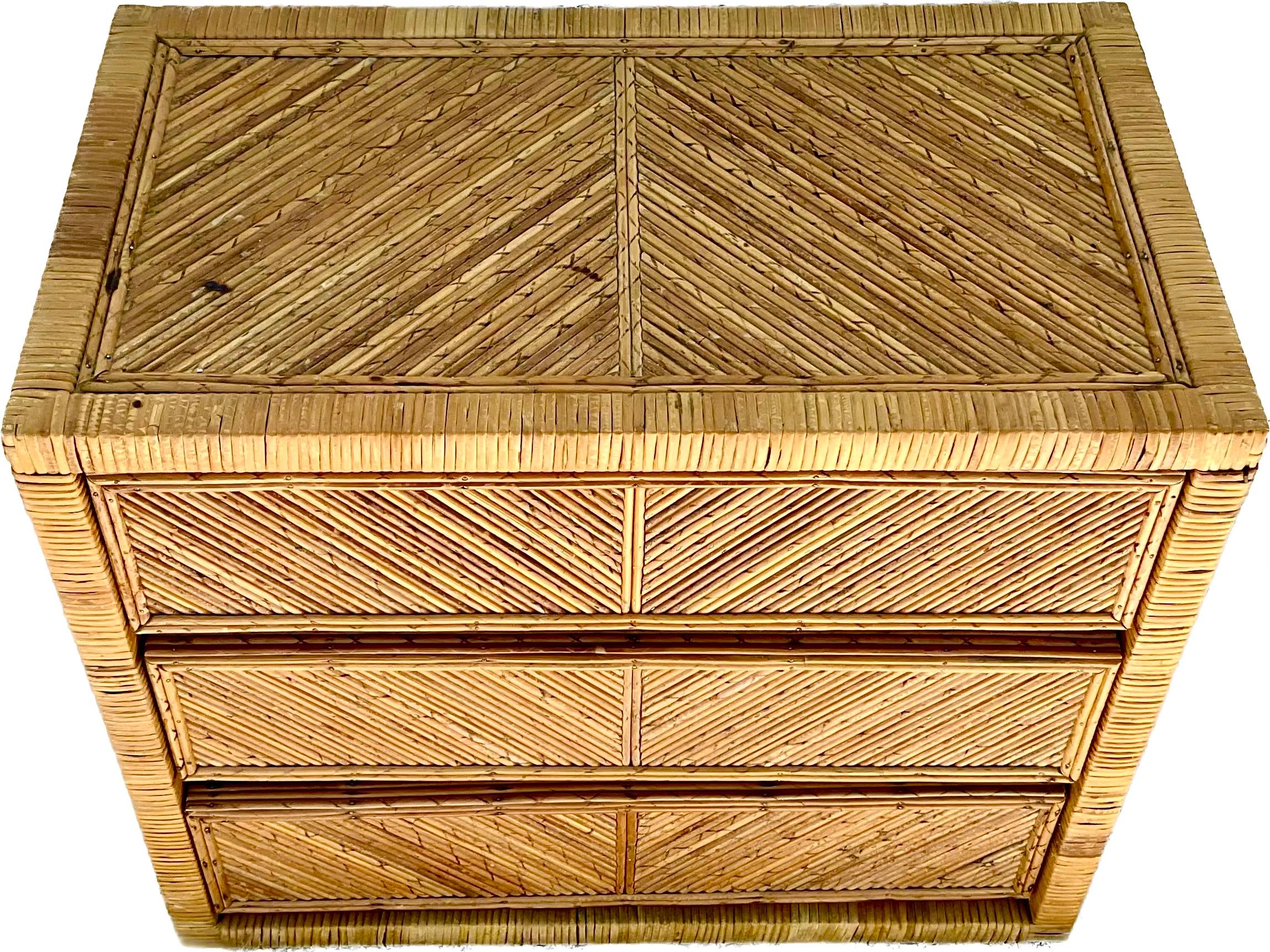 Italian Mid-Century Modern Pencil Reed Rattan Chest