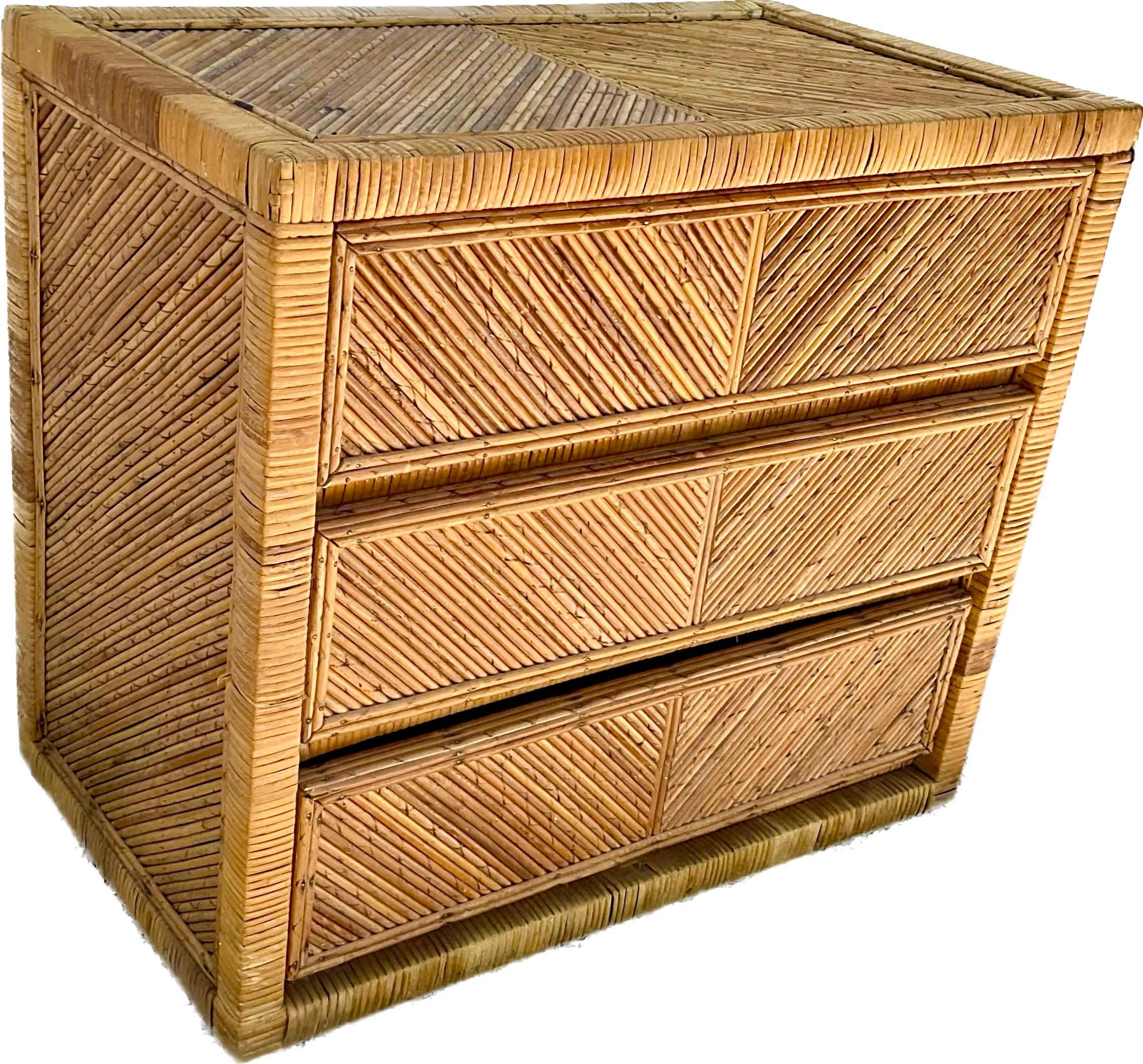 20th Century Mid-Century Modern Pencil Reed Rattan Chest