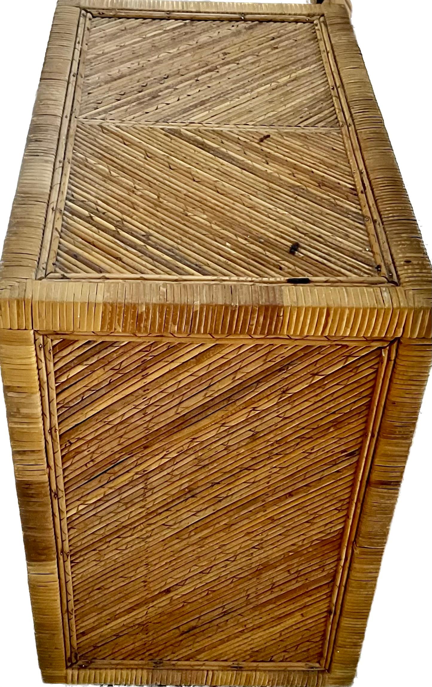 Mid-Century Modern Pencil Reed Rattan Chest 1