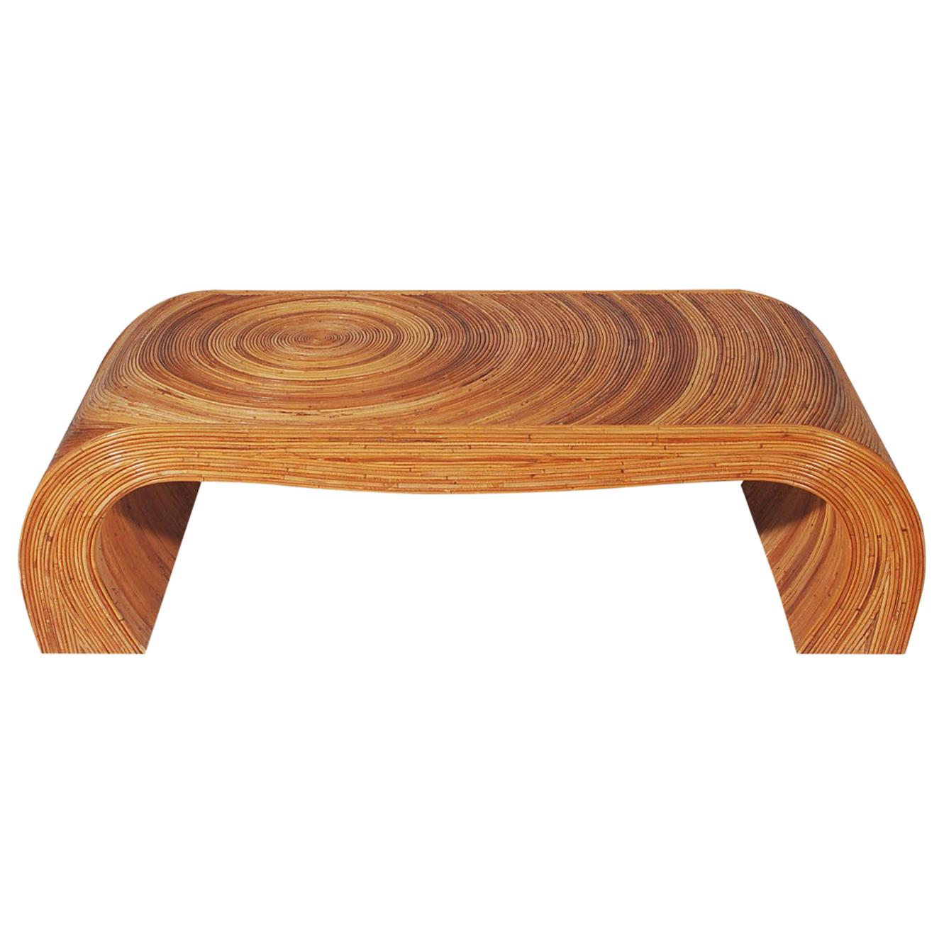Mid-Century Modern Pencil Reed Rattan Rectangular Cocktail Table