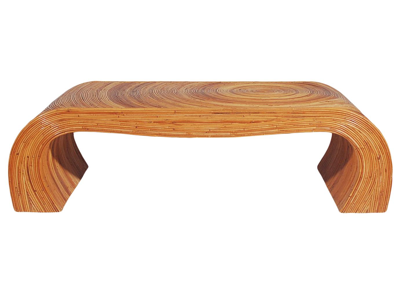 American Mid-Century Modern Pencil Reed Rattan Rectangular Cocktail Table