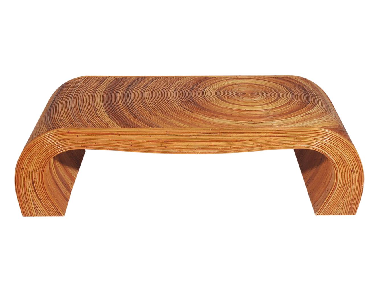 Late 20th Century Mid-Century Modern Pencil Reed Rattan Rectangular Cocktail Table