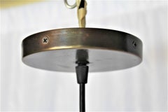 Mid Century Modern Pendant,  Brass , White Glass Shade