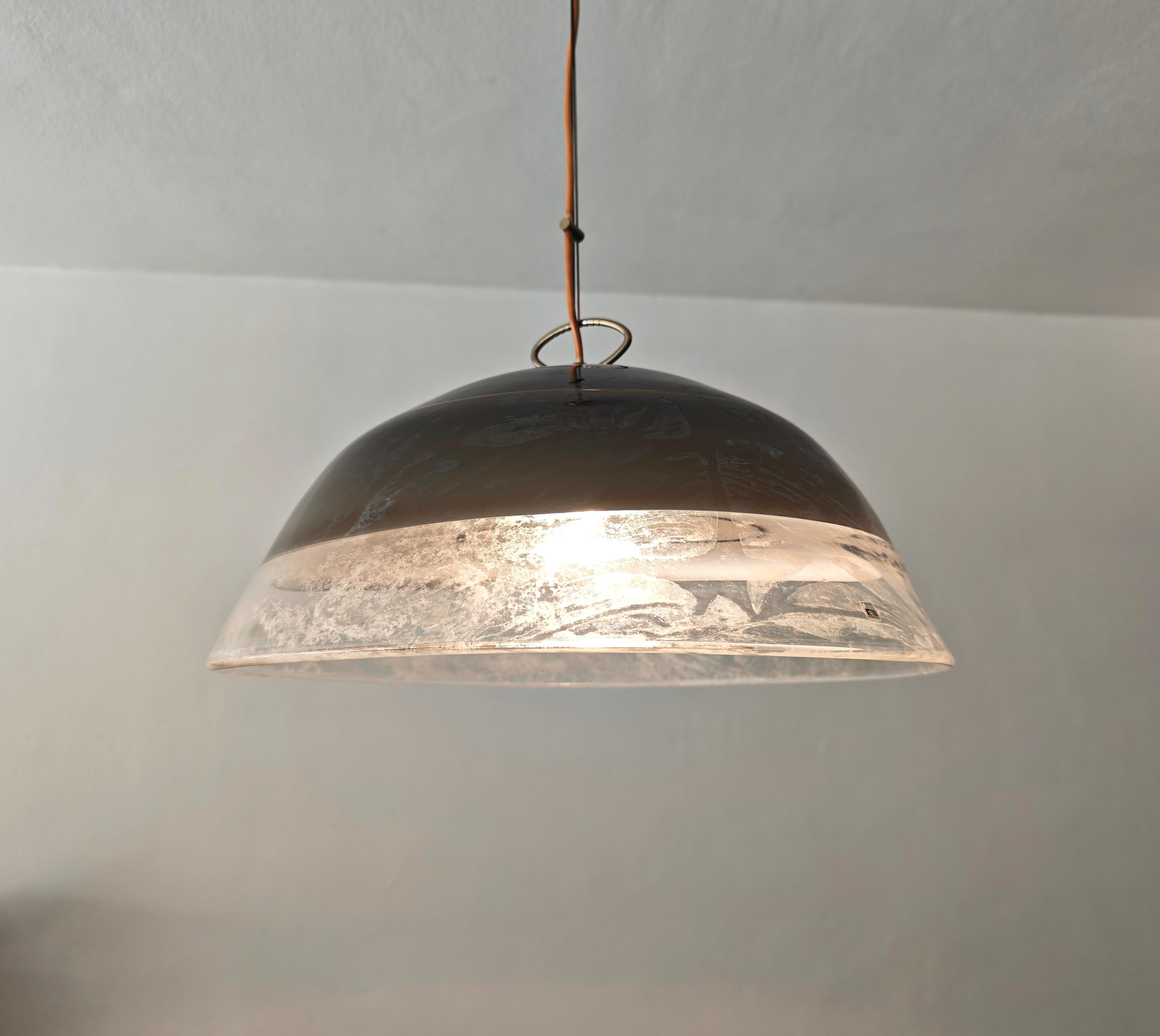 Metal Mid-Century Modern Pendant Chandelier Murano Glass F.lli Toso Italy 1970s For Sale