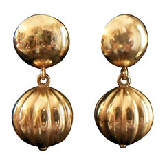 Pendants d'oreilles en or jaune 10 carats, style moderne du milieu du siècle dernier, États-Unis, années 1980