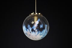 Mid-Century Modern Pendant in Brass and Art-Glass with White Streaks, Cz 1970s