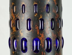 mid century modern PENDANT LAMP flamed copper and blue glass 1960s, 3 available
