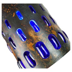 mid century modern PENDANT LAMP flamed copper and blue glass 1960s, 3 available