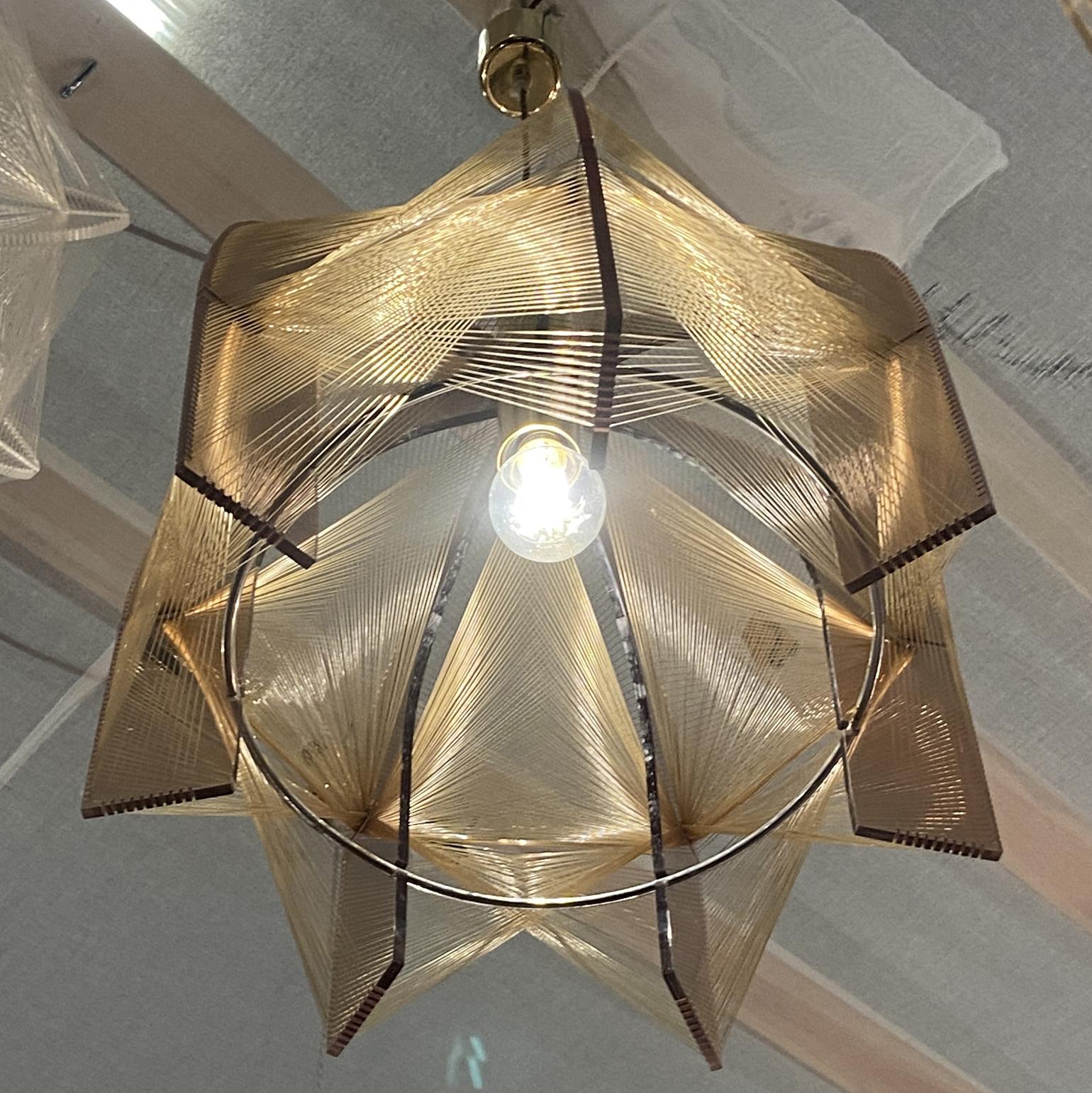 Mid Century Modern Pendant Lamp in Bronze Lucite, Wire and Brass For Sale 6