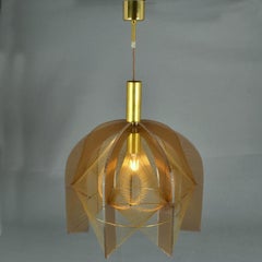 Mid Century Modern Pendant Lamp in Bronze Perspex, Wire and Brass