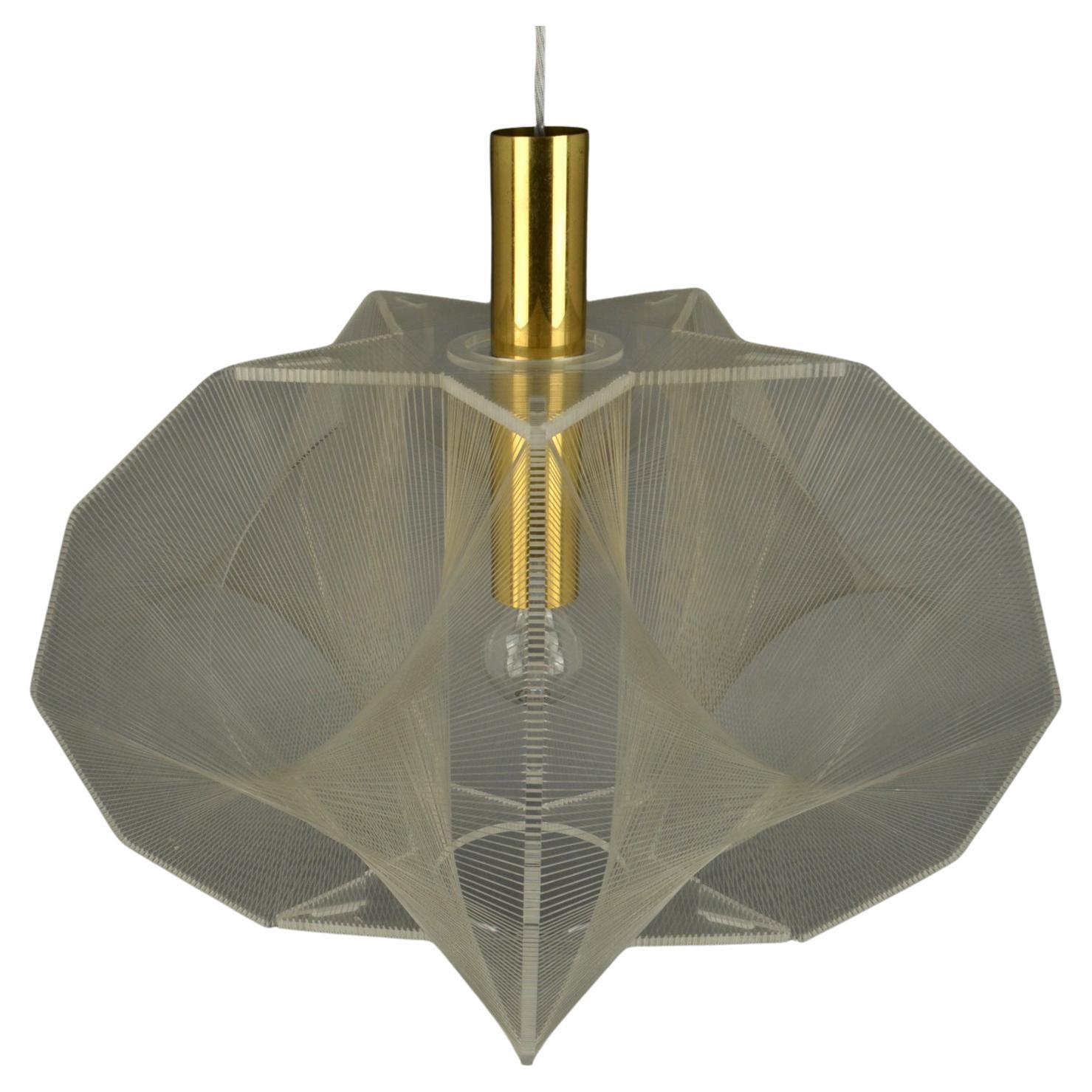 Mid Century Modern Pendant Lamp in Clear Lucite, Wire and Brass