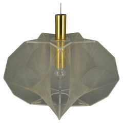 Vintage Mid Century Modern Pendant Lamp in Clear Lucite, Wire and Brass