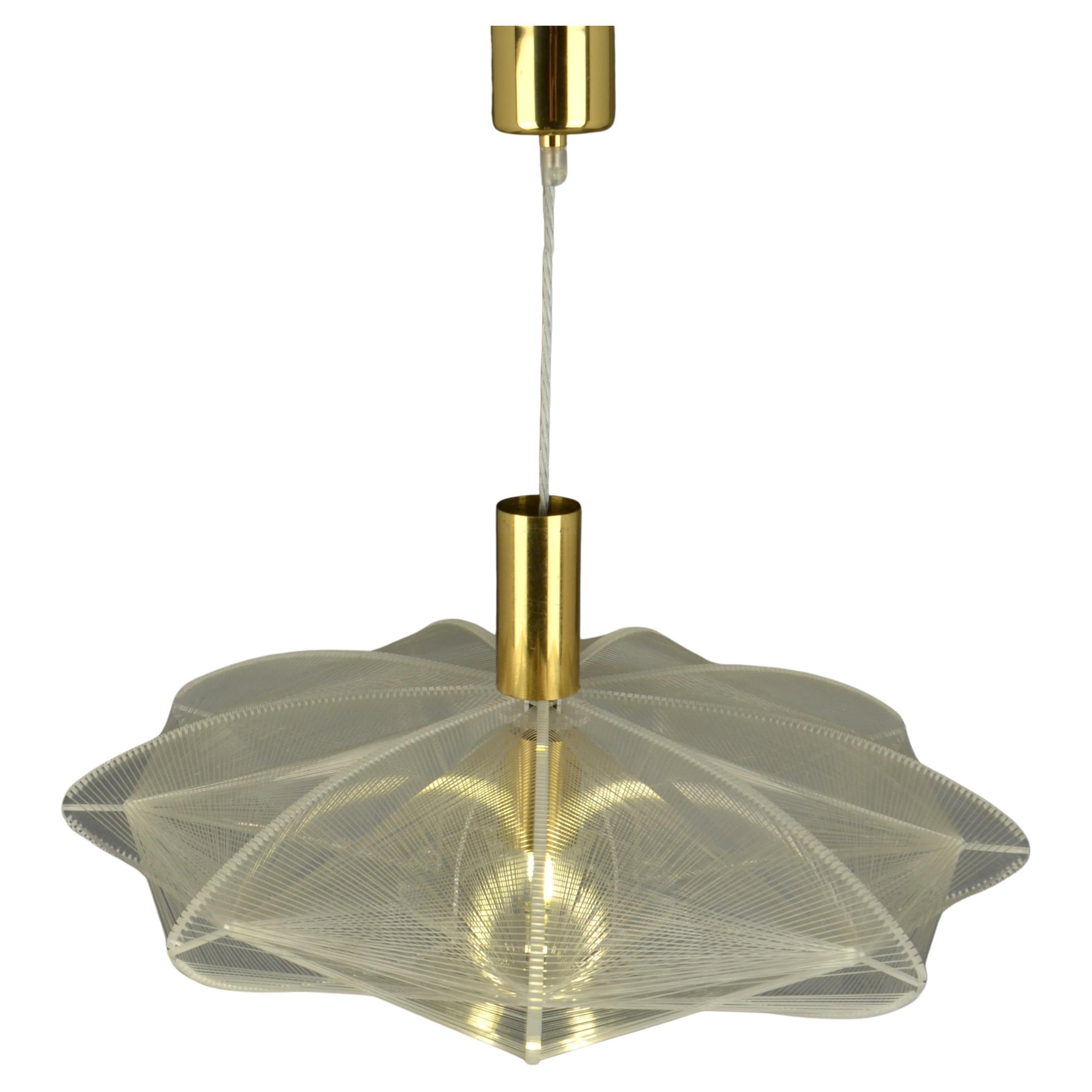 Mid Century Modern Pendant Lamp in Lucite, Wire and Brass For Sale