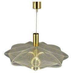 Retro Mid Century Modern Pendant Lamp in Lucite, Wire and Brass