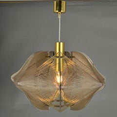 Mid Century Modern Pendant Lamp in Mauve Lucite, Wire and Brass