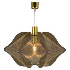 Mid Century Modern Pendant Lamp in Mauve Lucite, Wire and Brass