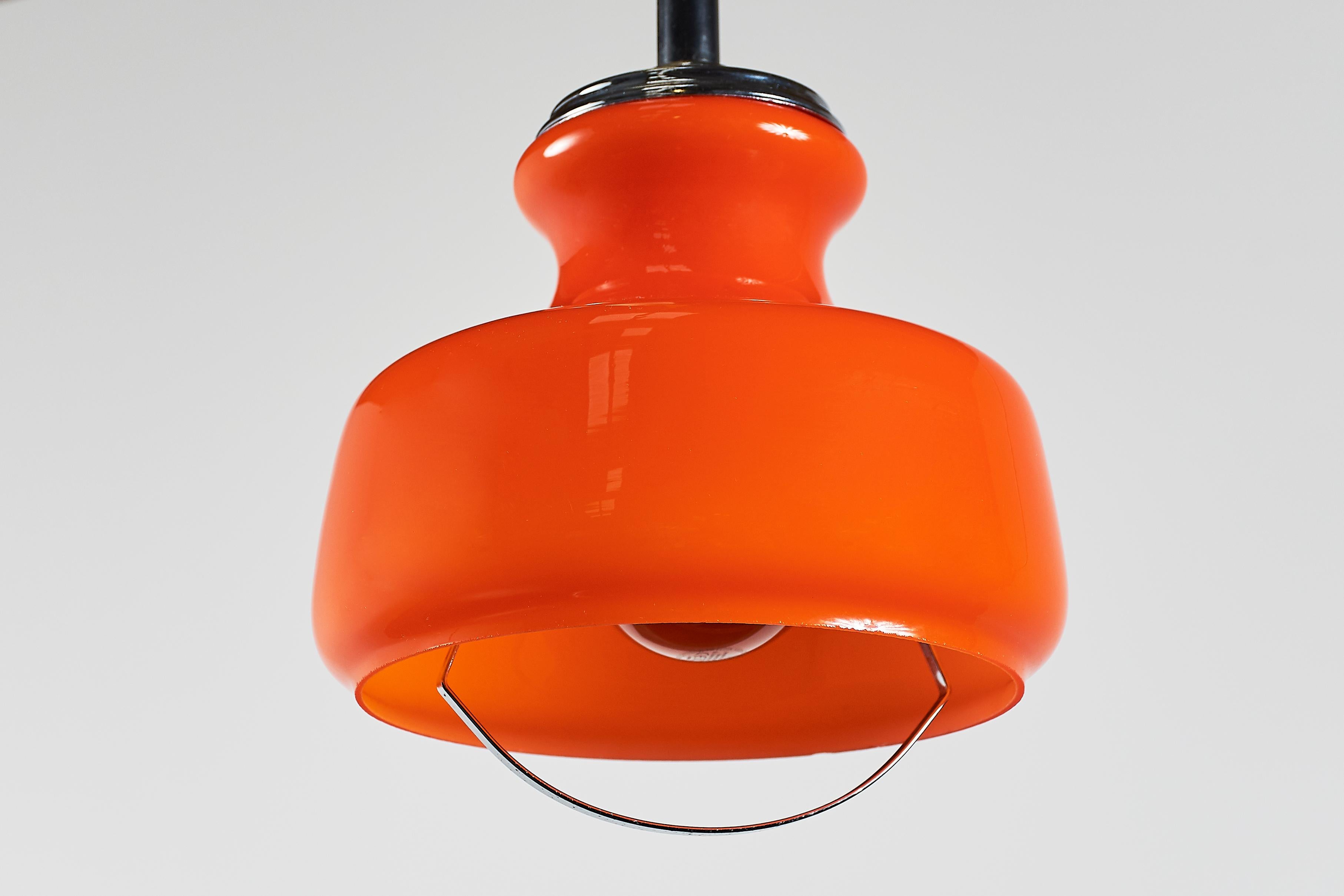 Organic Modern Mid-Century Modern Murano Pendant in Orange Glass and Chrome by Peill & Putzler For Sale